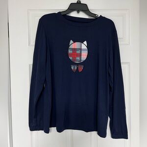 Navy Blue Cat Graphic Pajama Shirt